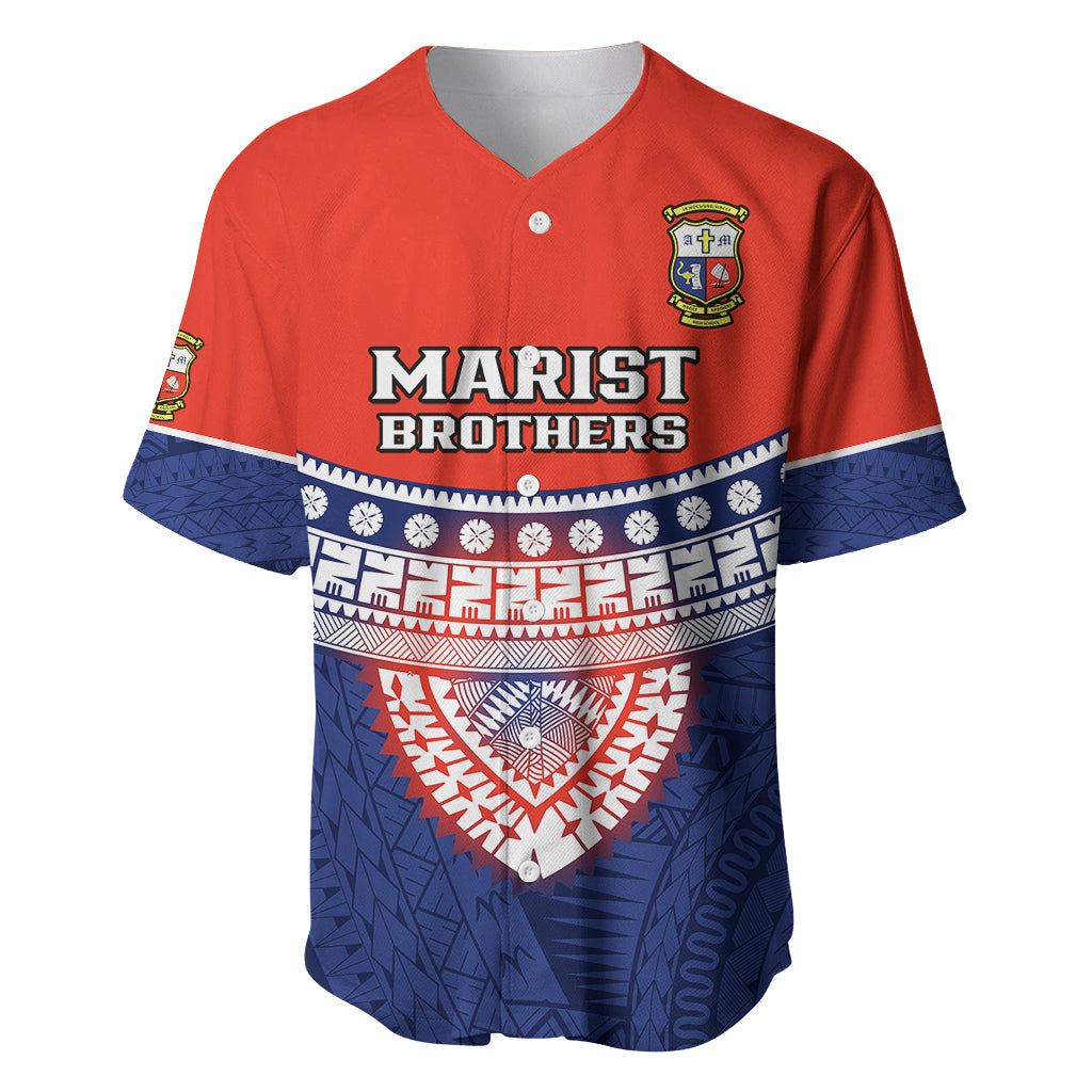 Fiji School Baseball Jersey Marist Brothers Fijian Tapa Pattern LT14 Blue - Polynesian Pride