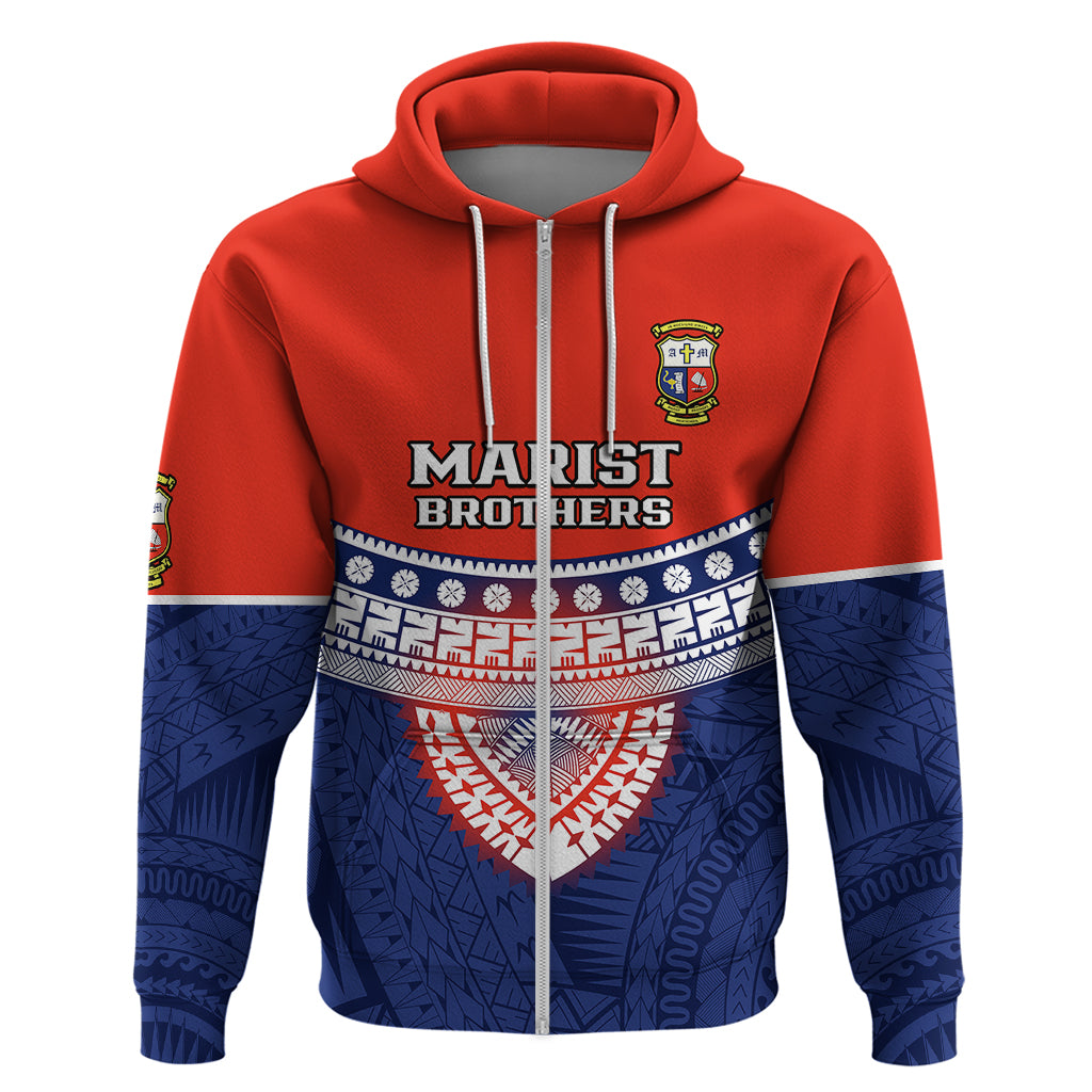 Fiji School Hoodie Marist Brothers Fijian Tapa Pattern LT14 Zip Hoodie Blue - Polynesian Pride