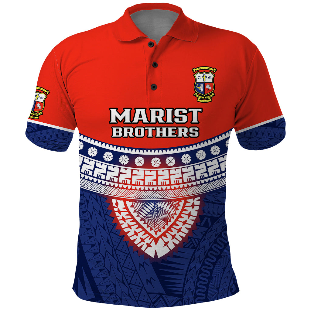 Fiji School Polo Shirt Marist Brothers Fijian Tapa Pattern LT14 Blue - Polynesian Pride
