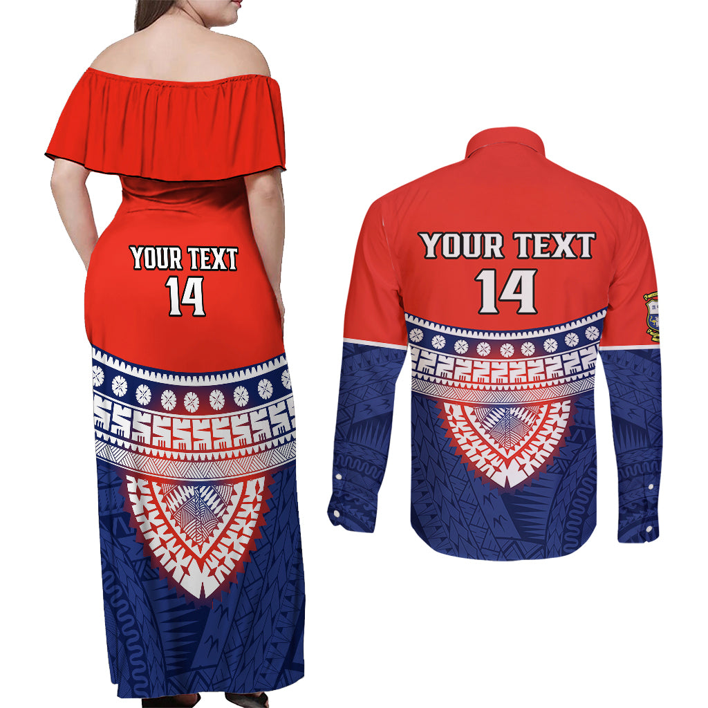 Custom Fiji School Couples Matching Off Shoulder Maxi Dress and Long Sleeve Button Shirts Marist Brothers Fijian Tapa Pattern LT14 - Polynesian Pride