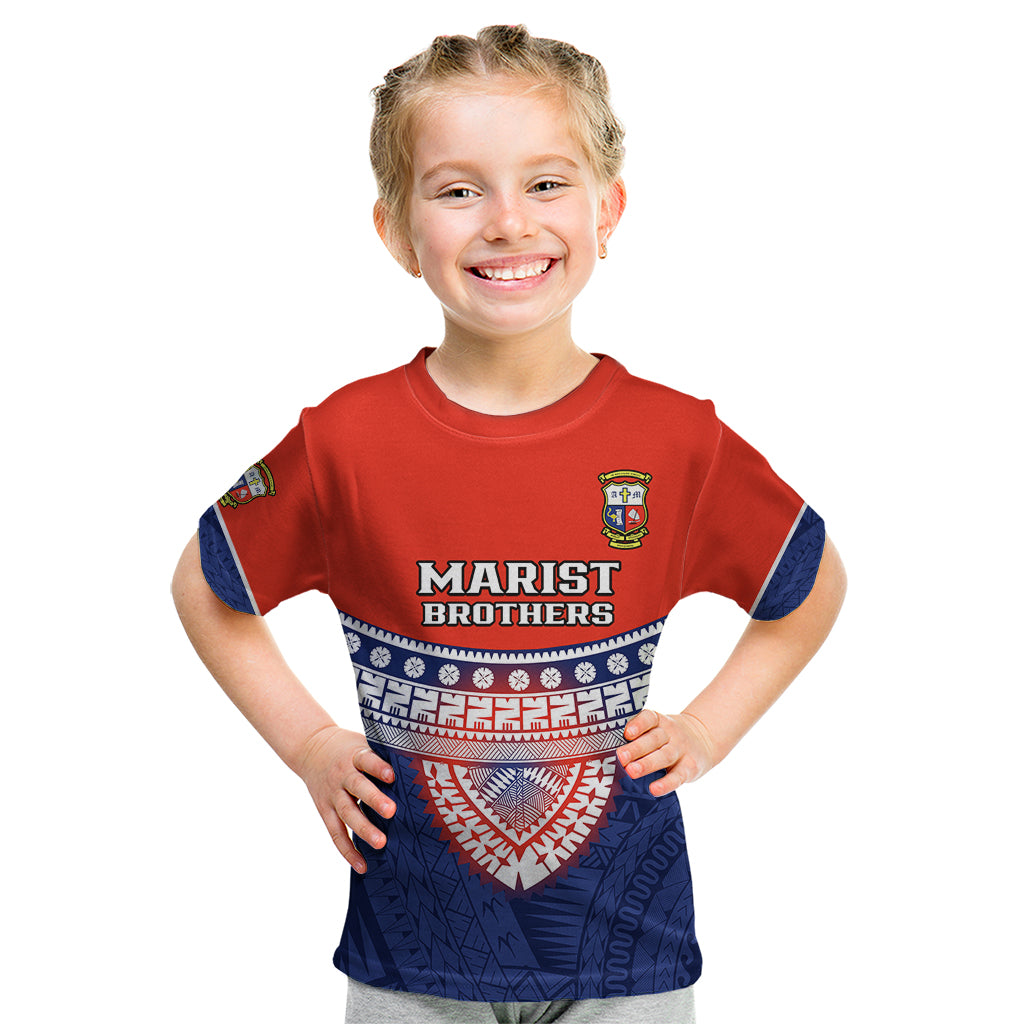 Custom Fiji School Kid T Shirt Marist Brothers Fijian Tapa Pattern LT14 Blue - Polynesian Pride