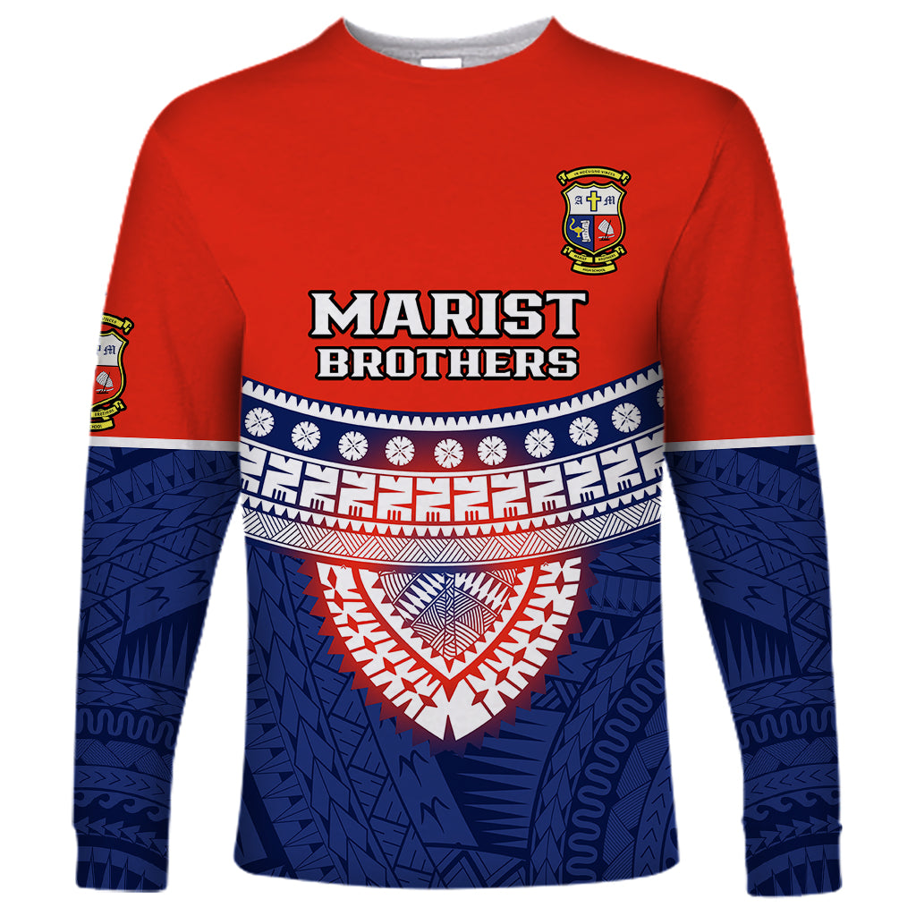 Custom Fiji School Long Sleeve Shirt Marist Brothers Fijian Tapa Pattern LT14 Unisex Blue - Polynesian Pride