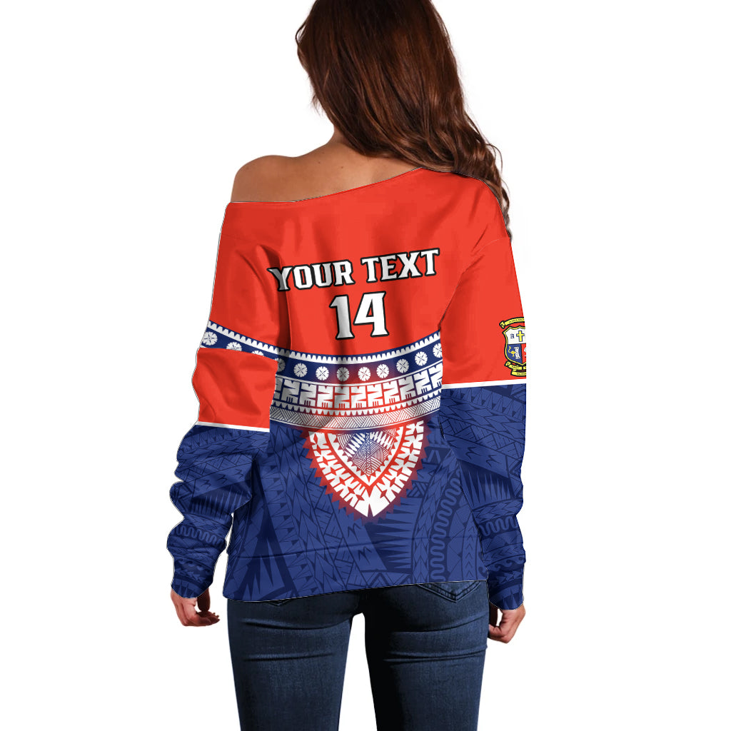 Custom Fiji School Off Shoulder Sweater Marist Brothers Fijian Tapa Pattern LT14 - Polynesian Pride