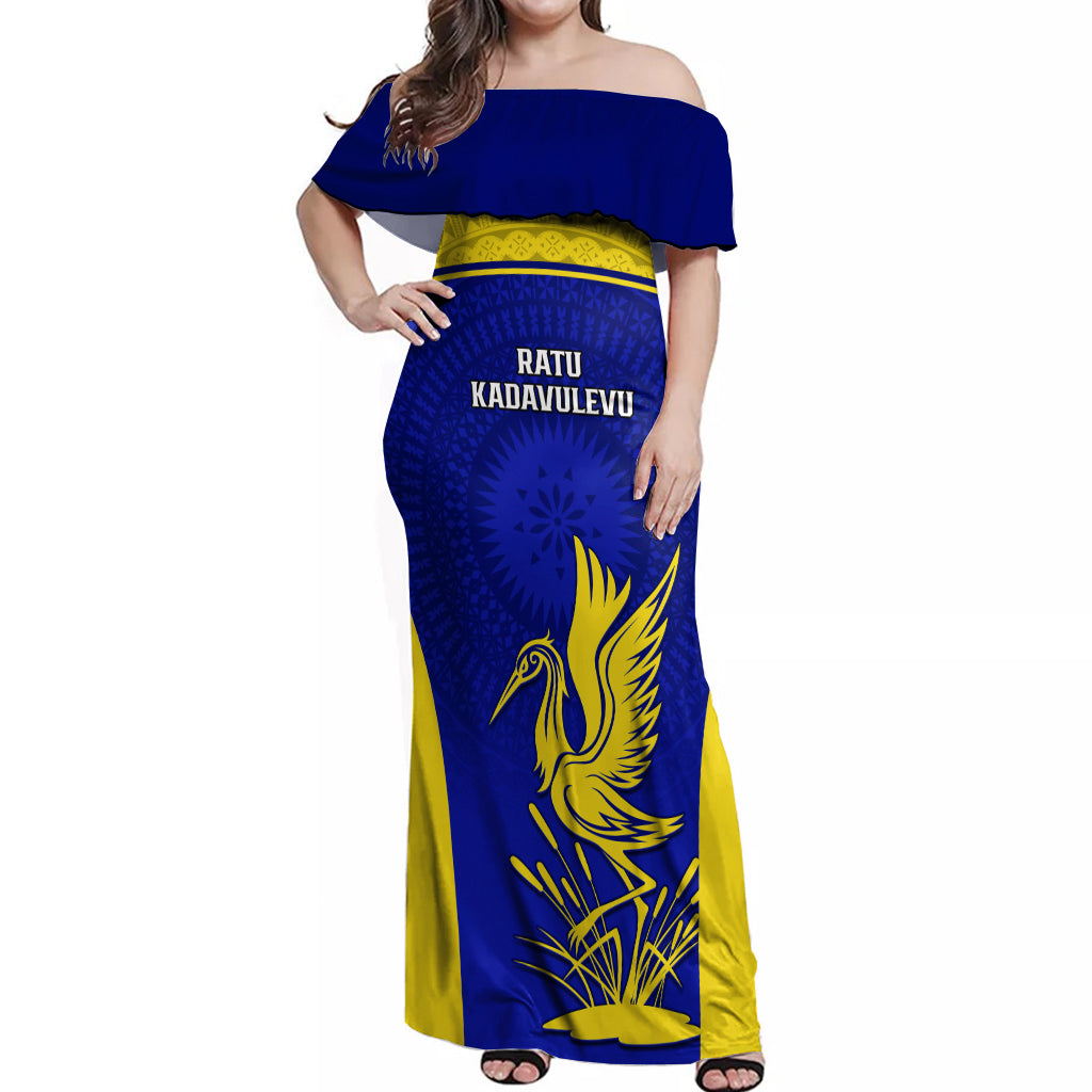 Fiji School Off Shoulder Maxi Dress Ratu Kadavulevu Heron With Fijian Tapa LT14 Women Gold - Polynesian Pride