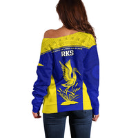 Fiji School Off Shoulder Sweater Ratu Kadavulevu Heron With Fijian Tapa LT14 - Polynesian Pride