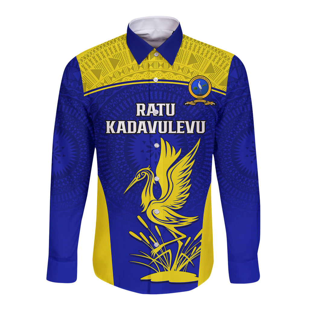 Custom Fiji School Long Sleeve Button Shirt Ratu Kadavulevu Heron With Fijian Tapa LT14 Unisex Gold - Polynesian Pride