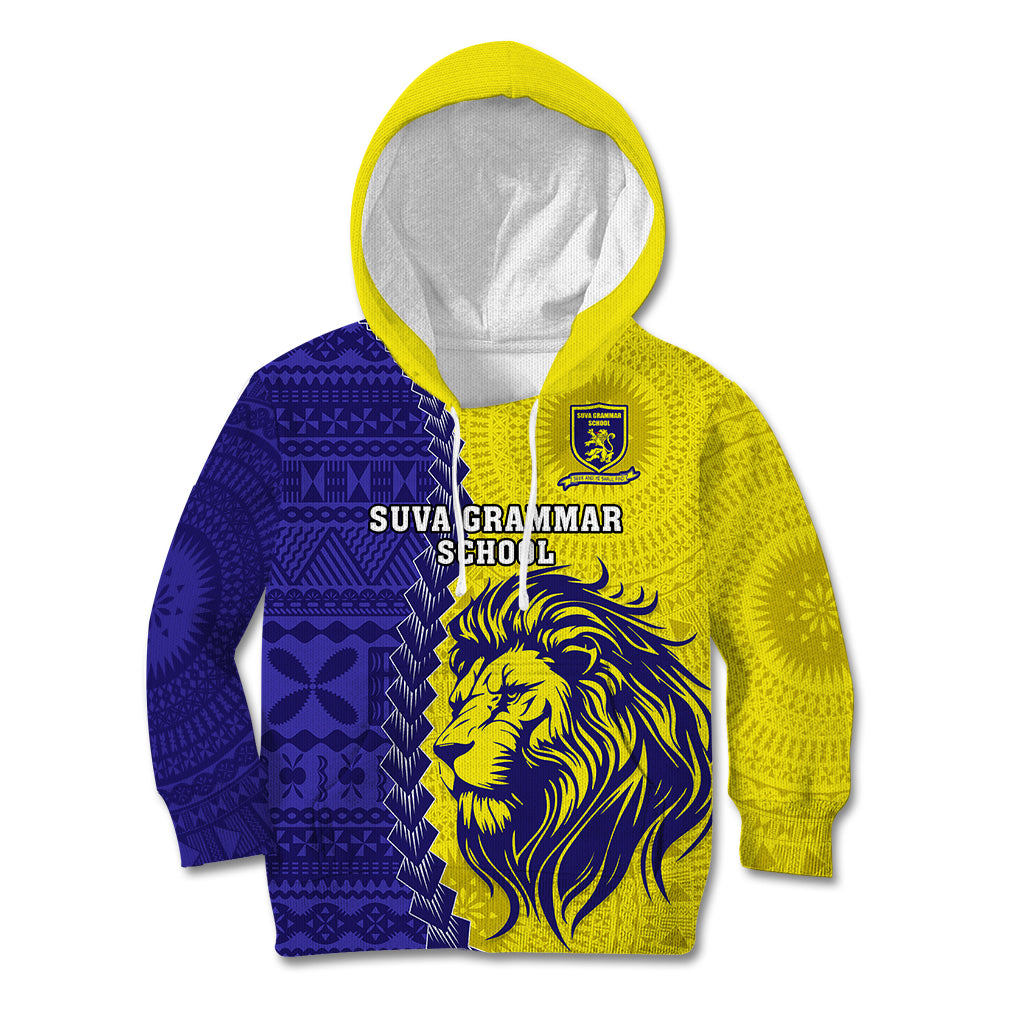 Fiji School Kid Hoodie Suva Grammar Lions With Fijian Tapa LT14 Gold - Polynesian Pride