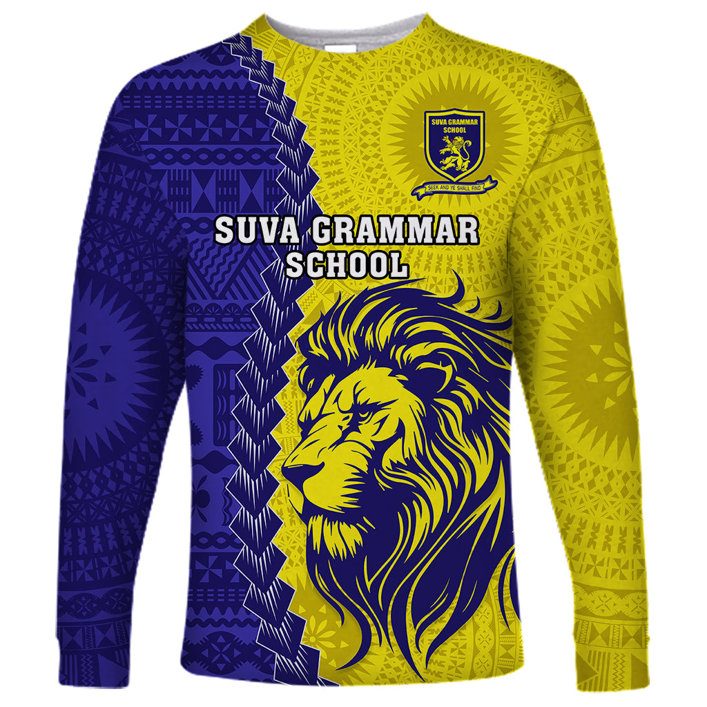 Fiji School Long Sleeve Shirt Suva Grammar Lions With Fijian Tapa LT14 Unisex Gold - Polynesian Pride