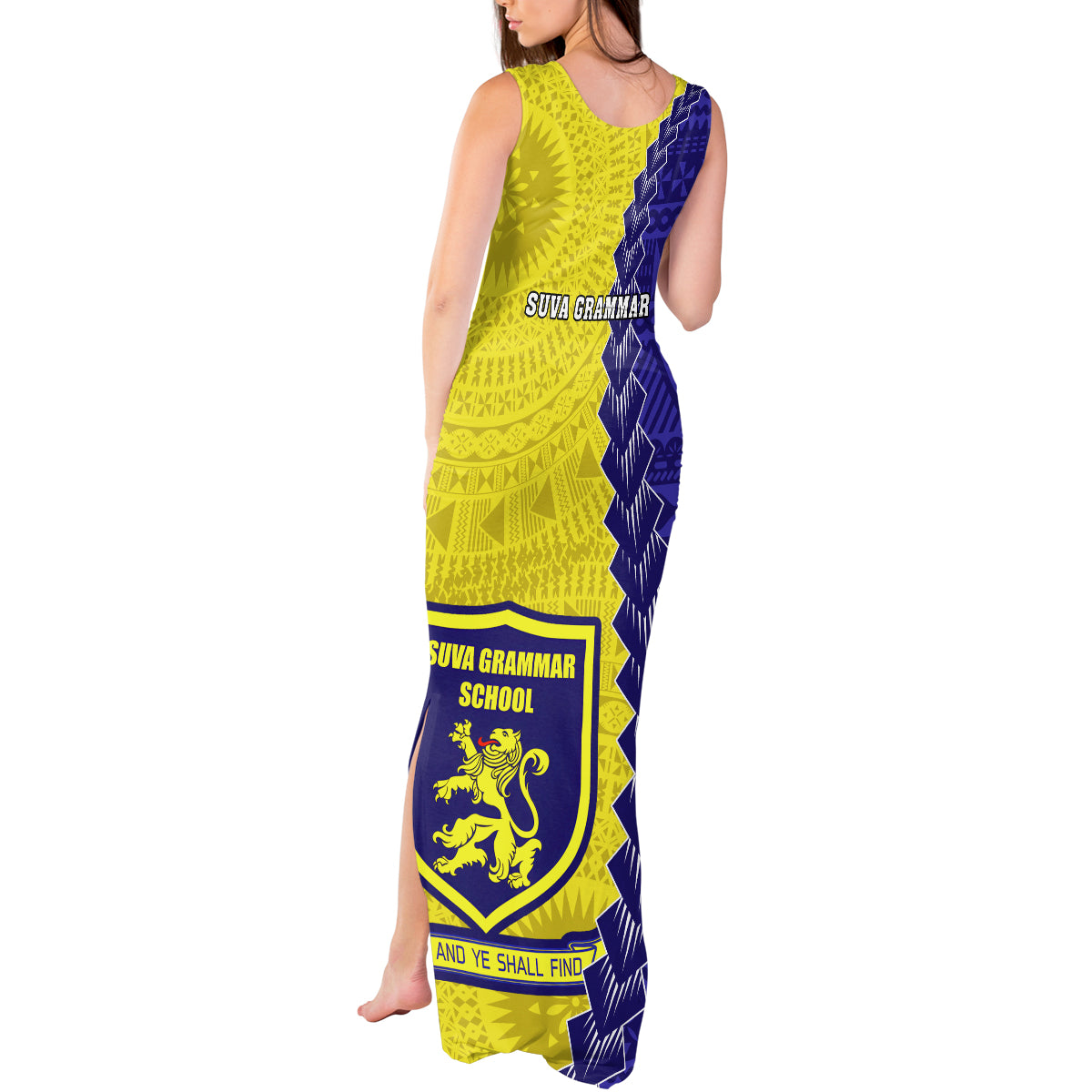 Fiji School Tank Maxi Dress Suva Grammar Lions With Fijian Tapa LT14 - Polynesian Pride