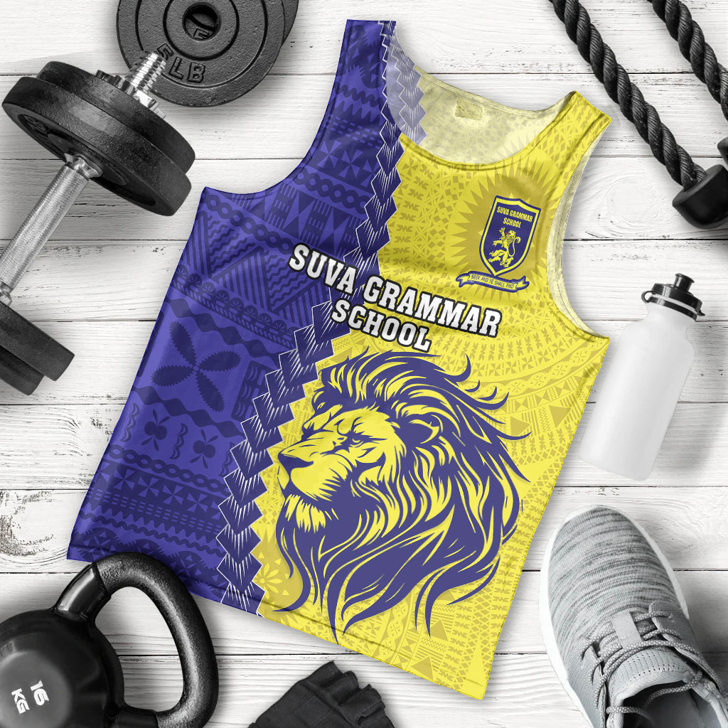 Custom Fiji School Men Tank Top Suva Grammar Lions With Fijian Tapa LT14 Gold - Polynesian Pride