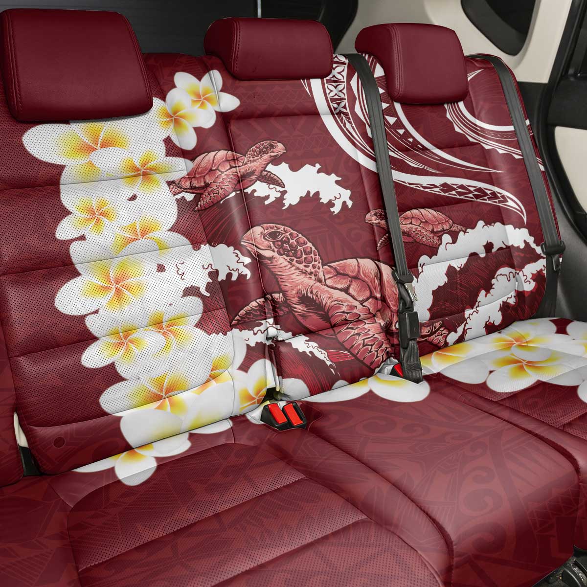 Blood Gold Polynesia Back Car Seat Cover Polynesian Frangipani With Sea Turtles