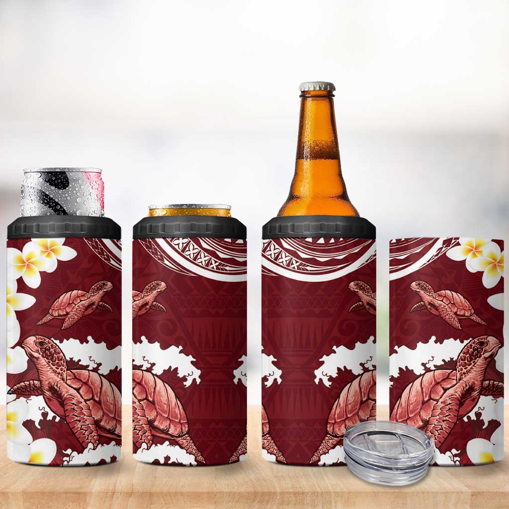Blood Gold Polynesia 4 in 1 Can Cooler Tumbler Polynesian Frangipani With Sea Turtles
