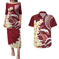 Blood Gold Polynesia Couples Matching Puletasi and Hawaiian Shirt Polynesian Frangipani With Sea Turtles