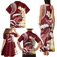 Blood Gold Polynesia Family Matching Tank Maxi Dress and Hawaiian Shirt Polynesian Frangipani With Sea Turtles