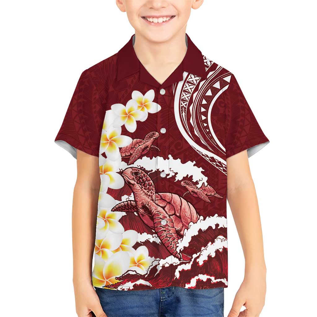 Blood Gold Polynesia Family Matching Tank Maxi Dress and Hawaiian Shirt Polynesian Frangipani With Sea Turtles