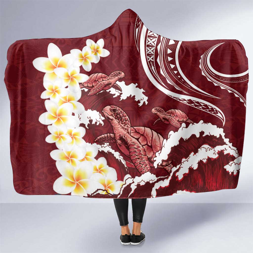 Blood Gold Polynesia Hooded Blanket Polynesian Frangipani With Sea Turtles