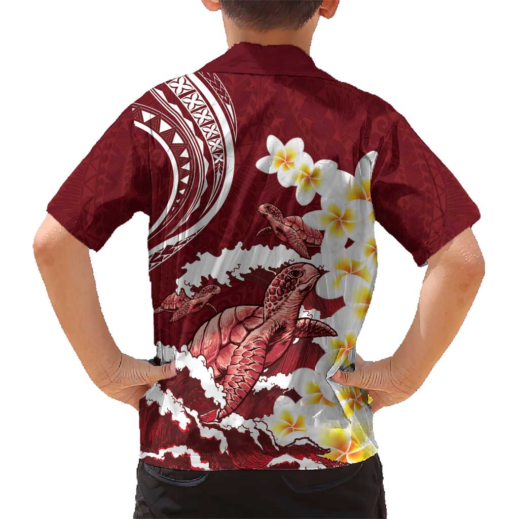 Blood Gold Polynesia Kid Hawaiian Shirt Polynesian Frangipani With Sea Turtles