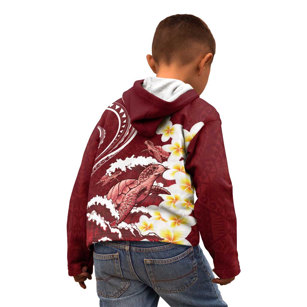 Blood Gold Polynesia Kid Hoodie Polynesian Frangipani With Sea Turtles