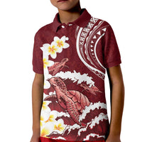 Blood Gold Polynesia Kid Polo Shirt Polynesian Frangipani With Sea Turtles