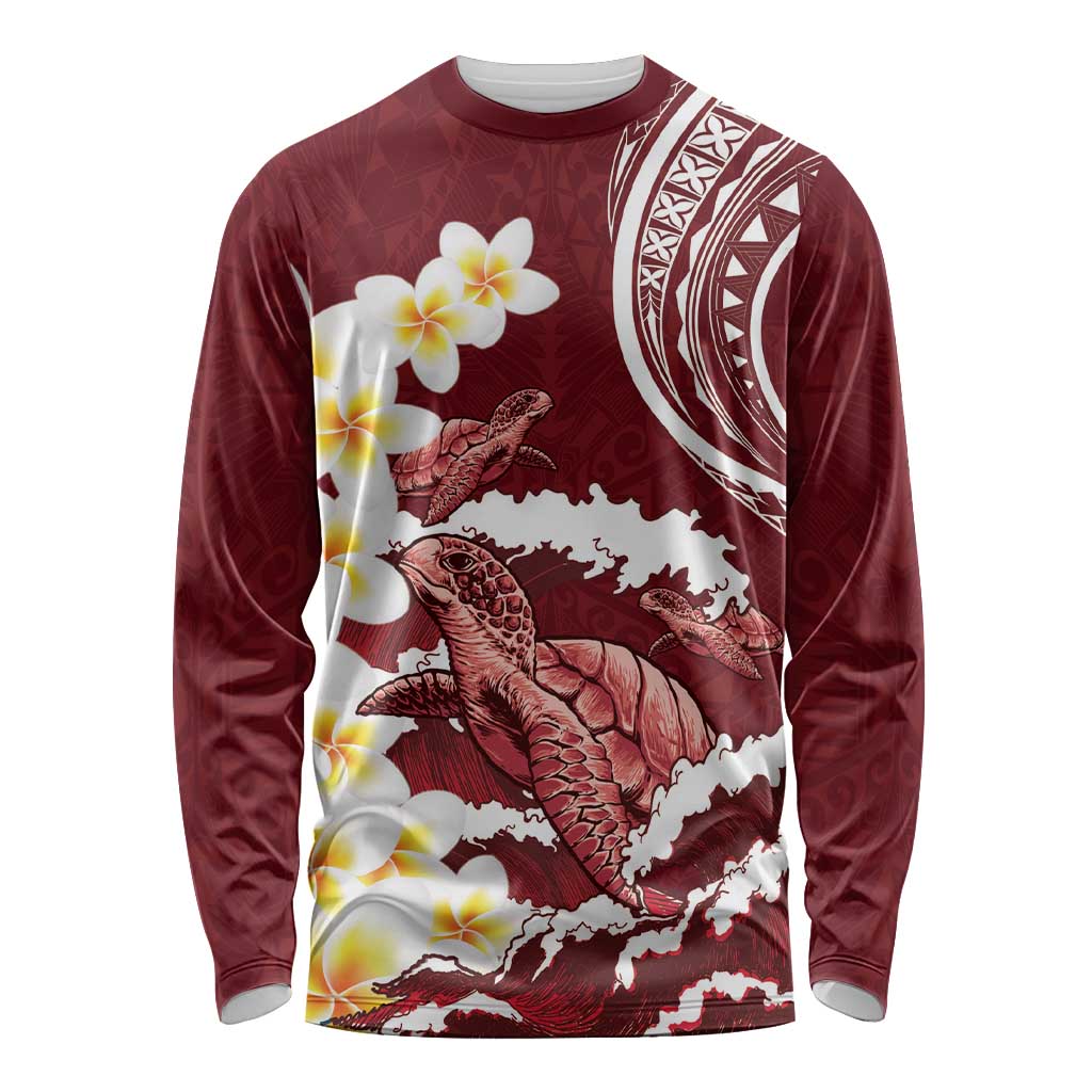 Blood Gold Polynesia Long Sleeve Shirt Polynesian Frangipani With Sea Turtles