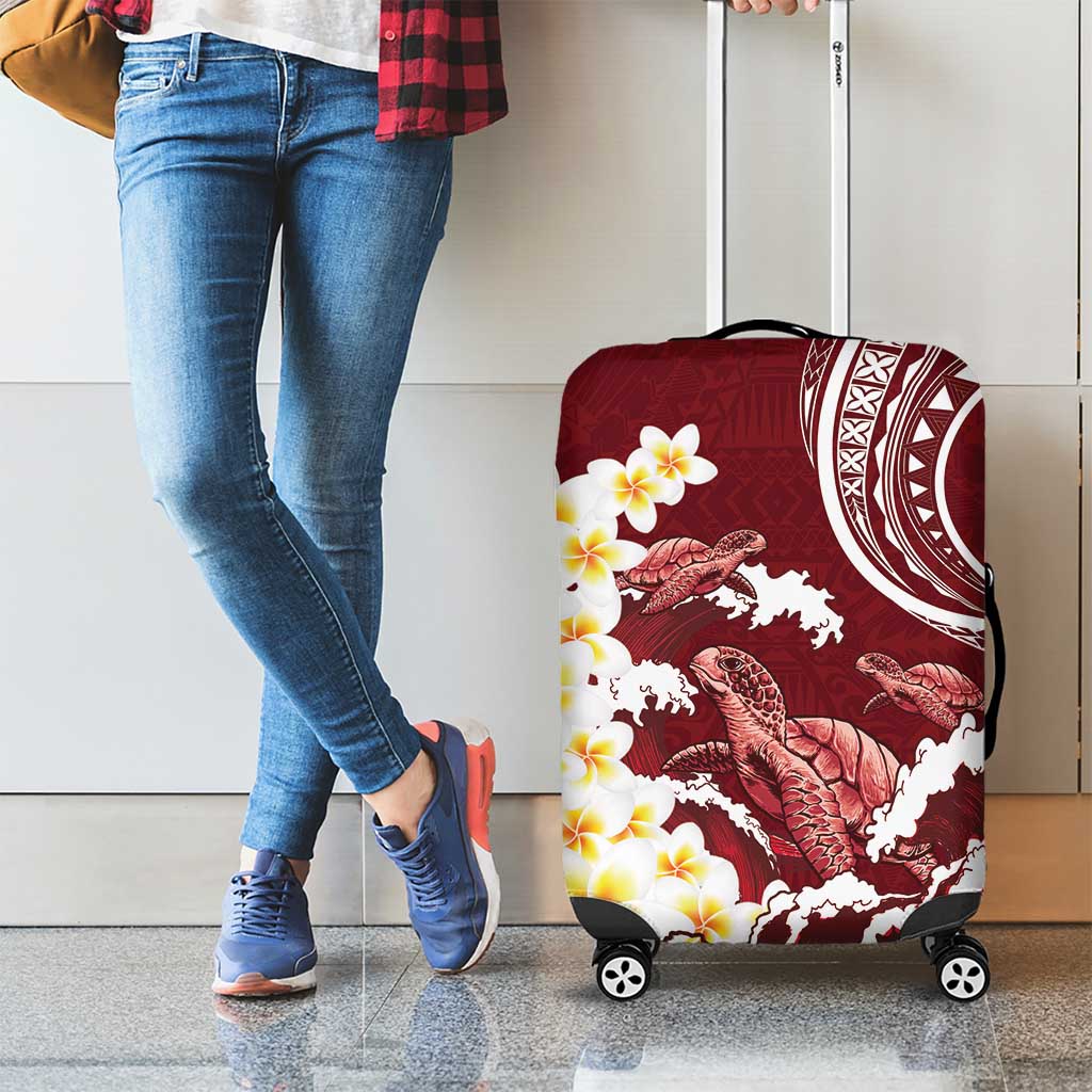 Blood Gold Polynesia Luggage Cover Polynesian Frangipani With Sea Turtles