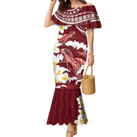 Blood Gold Polynesia Mermaid Dress Polynesian Frangipani With Sea Turtles