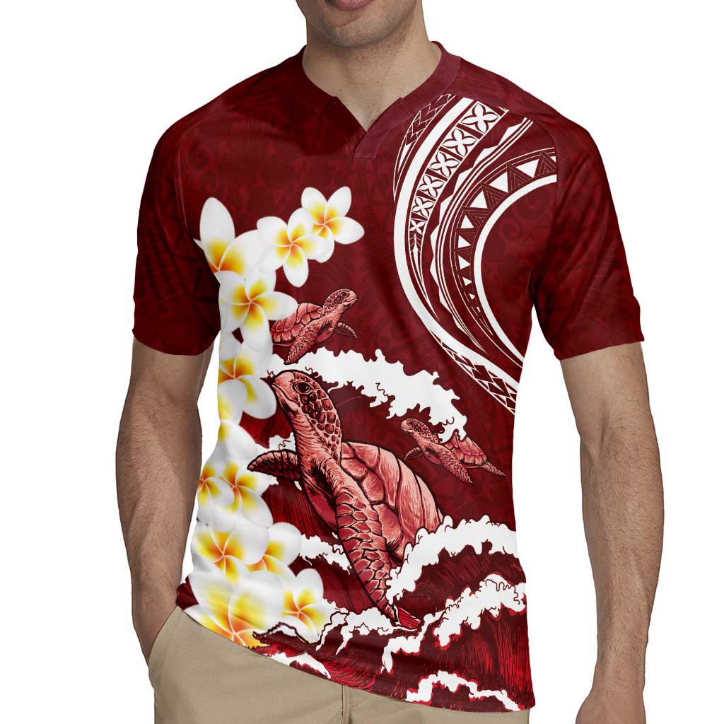 Blood Gold Polynesia Rugby Jersey Polynesian Frangipani With Sea Turtles