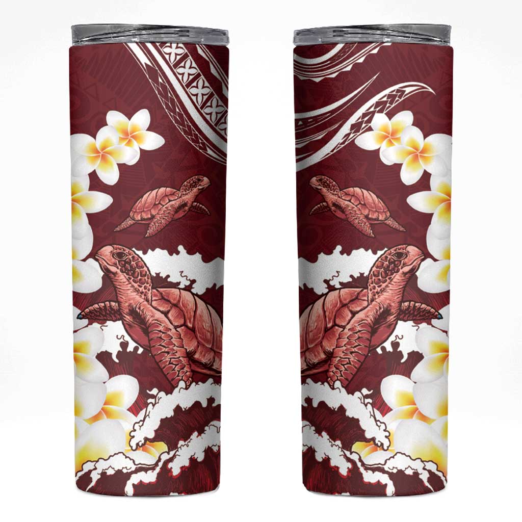 Blood Gold Polynesia Skinny Tumbler Polynesian Frangipani With Sea Turtles