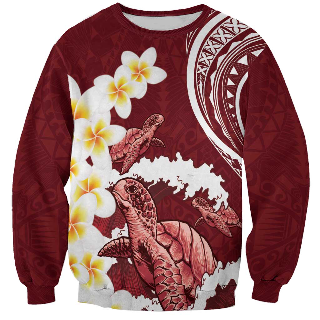 Blood Gold Polynesia Sweatshirt Polynesian Frangipani With Sea Turtles