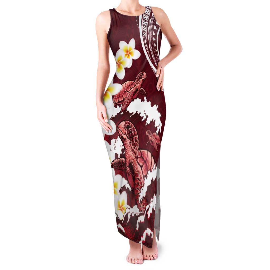 Blood Gold Polynesia Tank Maxi Dress Polynesian Frangipani With Sea Turtles