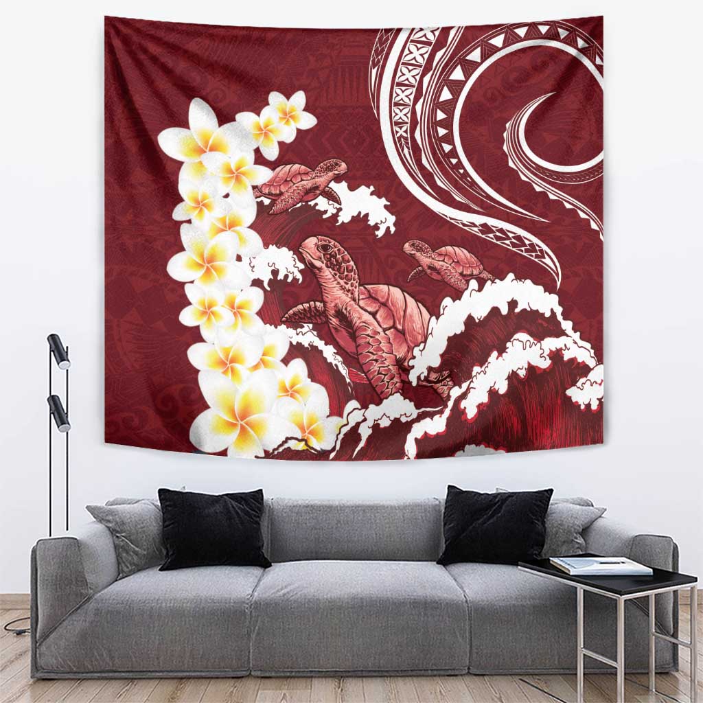 Blood Gold Polynesia Tapestry Polynesian Frangipani With Sea Turtles