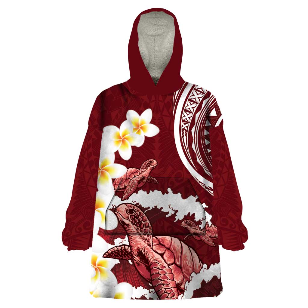 Blood Gold Polynesia Wearable Blanket Hoodie Polynesian Frangipani With Sea Turtles