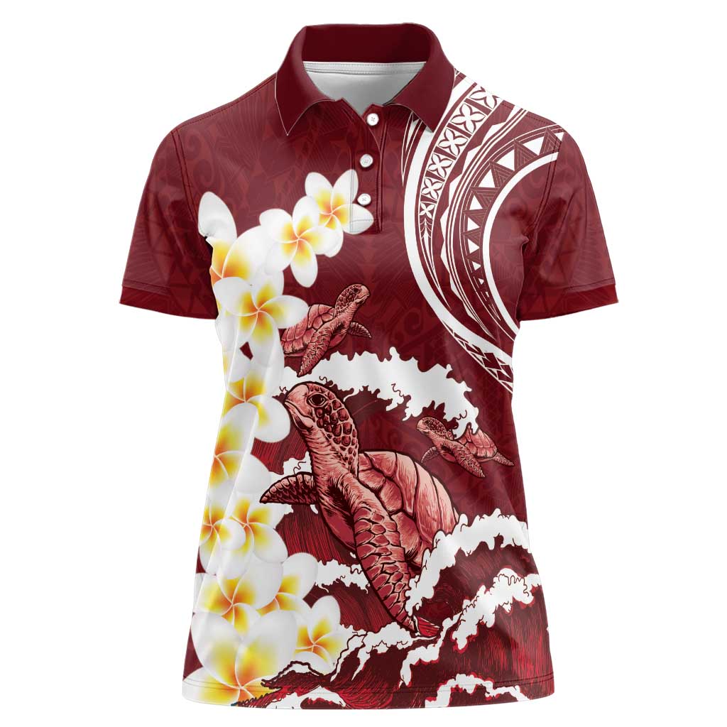 Blood Gold Polynesia Women Polo Shirt Polynesian Frangipani With Sea Turtles LT14 Female Blood Gold - Polynesian Pride