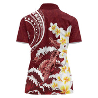 Blood Gold Polynesia Women Polo Shirt Polynesian Frangipani With Sea Turtles LT14 - Polynesian Pride