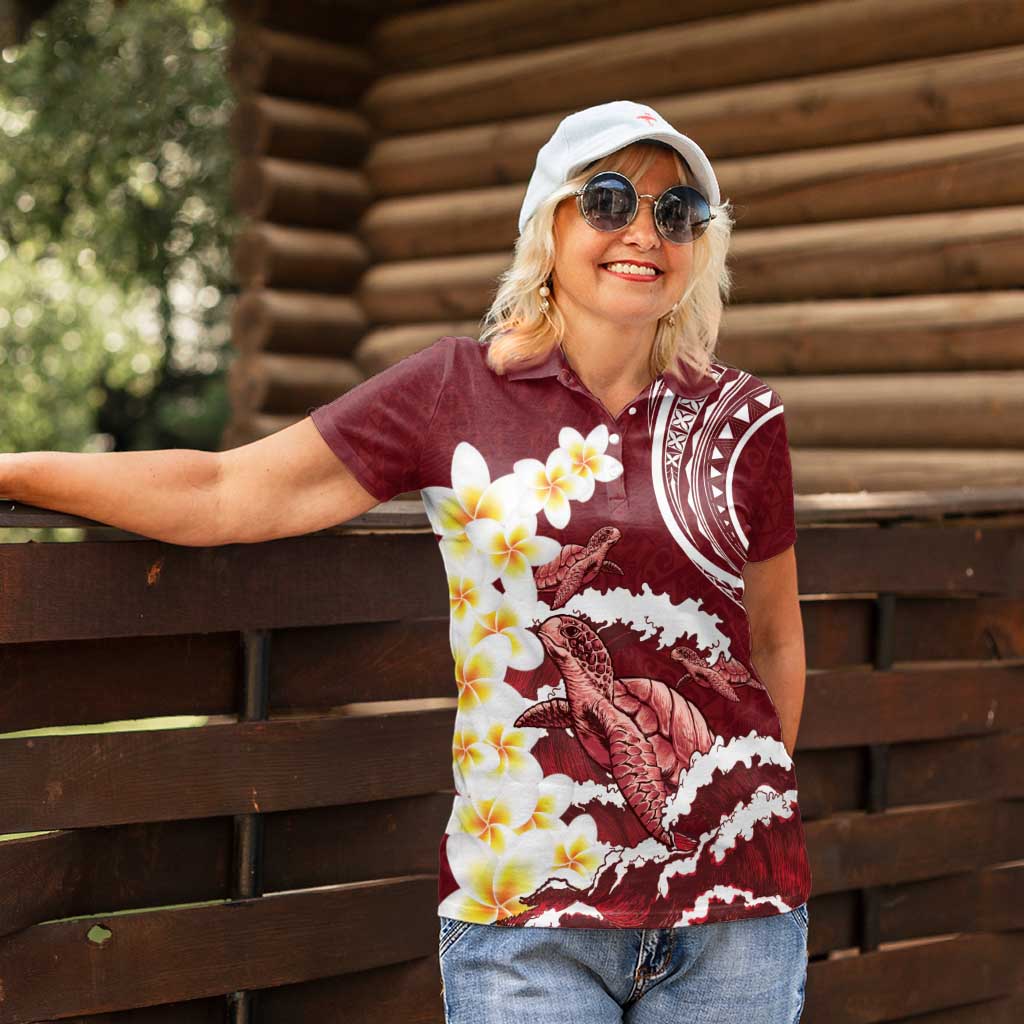 Blood Gold Polynesia Women Polo Shirt Polynesian Frangipani With Sea Turtles LT14 - Polynesian Pride