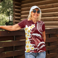 Blood Gold Polynesia Women Polo Shirt Polynesian Frangipani With Sea Turtles LT14 - Polynesian Pride