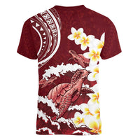 Blood Gold Polynesia Women V-Neck T-Shirt Polynesian Frangipani With Sea Turtles