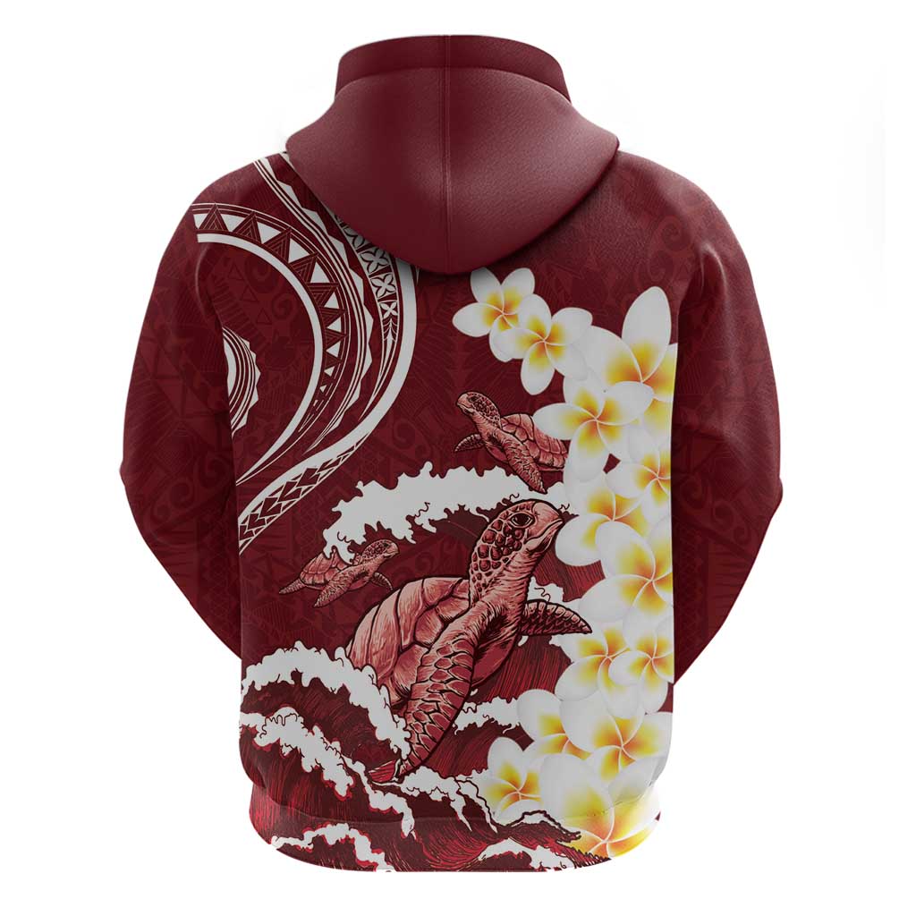 Blood Gold Polynesia Zip Hoodie Polynesian Frangipani With Sea Turtles