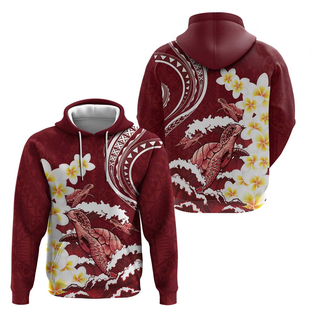 Blood Gold Polynesia Zip Hoodie Polynesian Frangipani With Sea Turtles