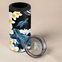 Black Polynesia 4 in 1 Can Cooler Tumbler Polynesian Frangipani With Sea Turtles