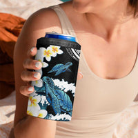 Black Polynesia 4 in 1 Can Cooler Tumbler Polynesian Frangipani With Sea Turtles