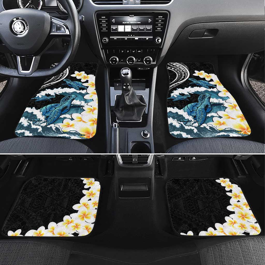 Black Polynesia Car Mats Polynesian Frangipani With Sea Turtles