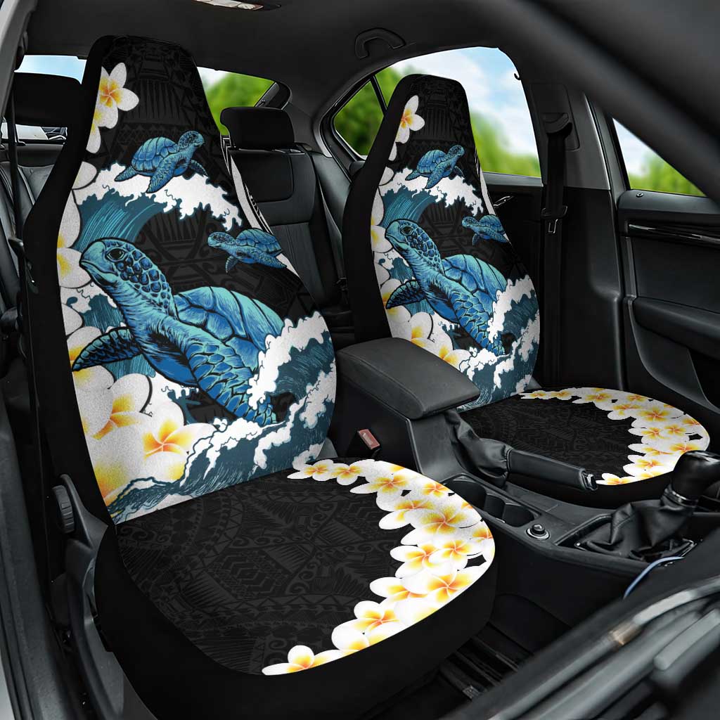 Black Polynesia Car Seat Cover Polynesian Frangipani With Sea Turtles