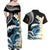 Black Polynesia Couples Matching Off Shoulder Maxi Dress and Hawaiian Shirt Polynesian Frangipani With Sea Turtles