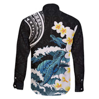 Black Polynesia Family Matching Off Shoulder Short Dress and Hawaiian Shirt Polynesian Frangipani With Sea Turtles