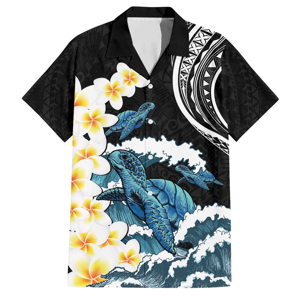 Black Polynesia Hawaiian Shirt Polynesian Frangipani With Sea Turtles