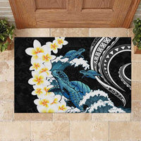 Black Polynesia Rubber Doormat Polynesian Frangipani With Sea Turtles