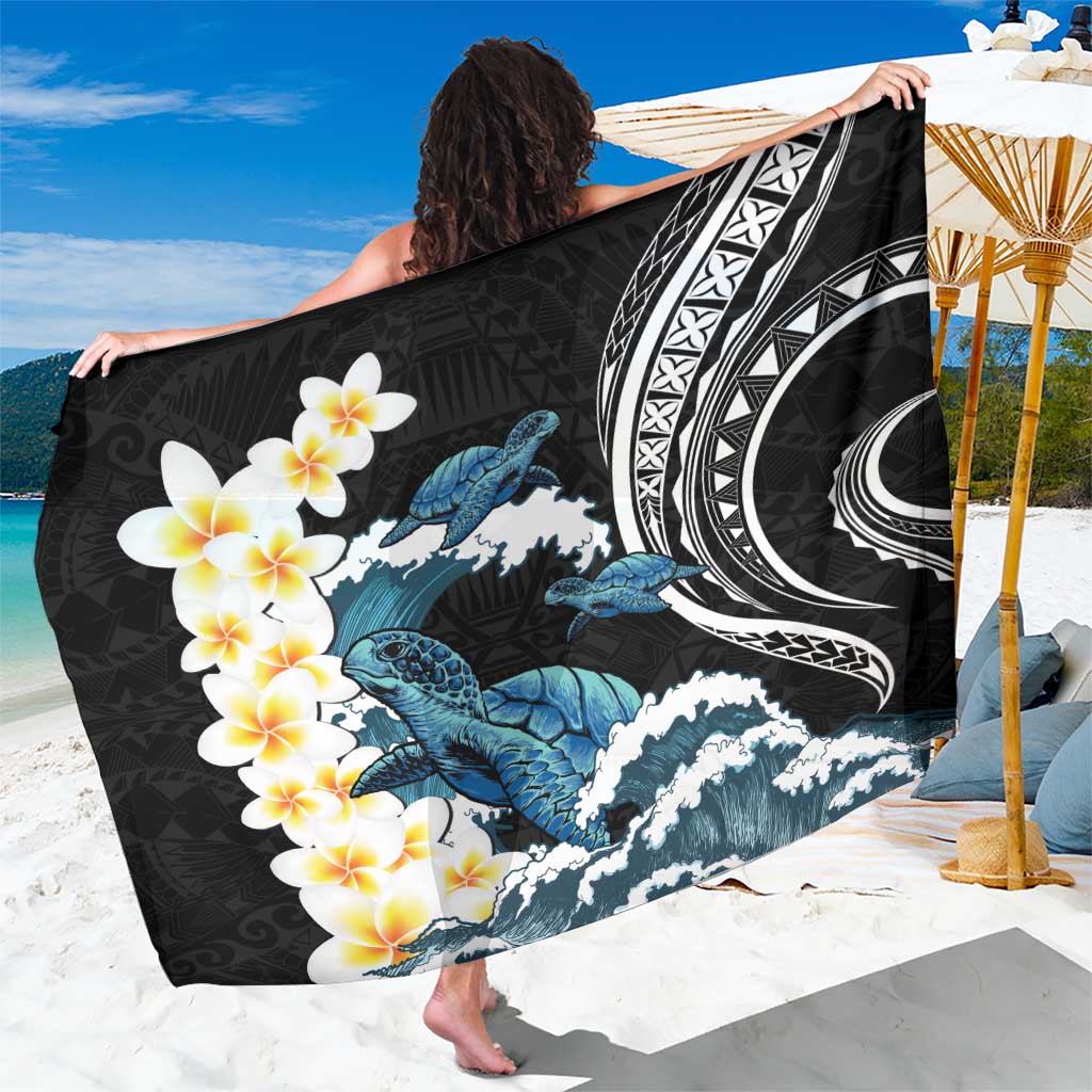 Black Polynesia Sarong Polynesian Frangipani With Sea Turtles