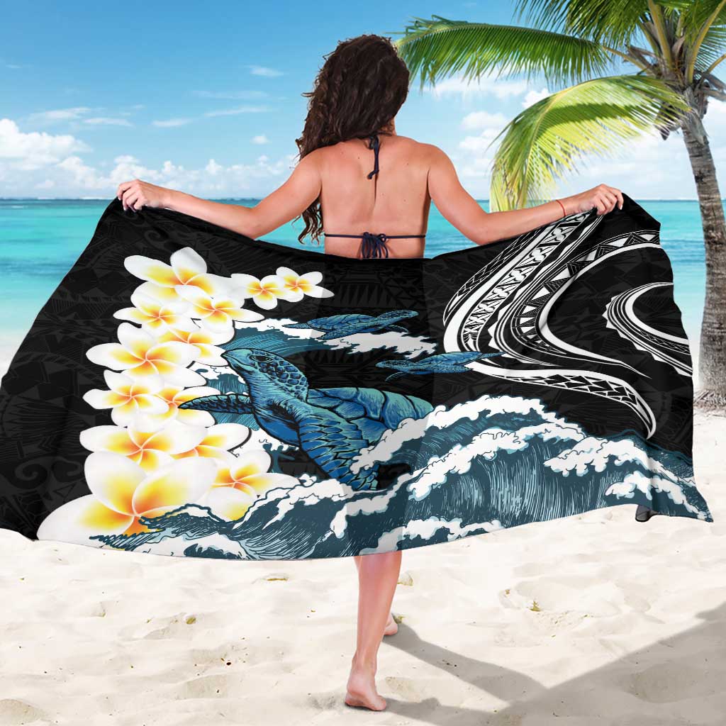 Black Polynesia Sarong Polynesian Frangipani With Sea Turtles