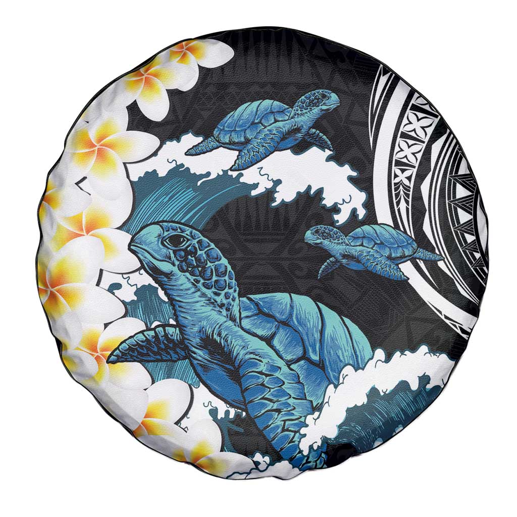 Black Polynesia Spare Tire Cover Polynesian Frangipani With Sea Turtles